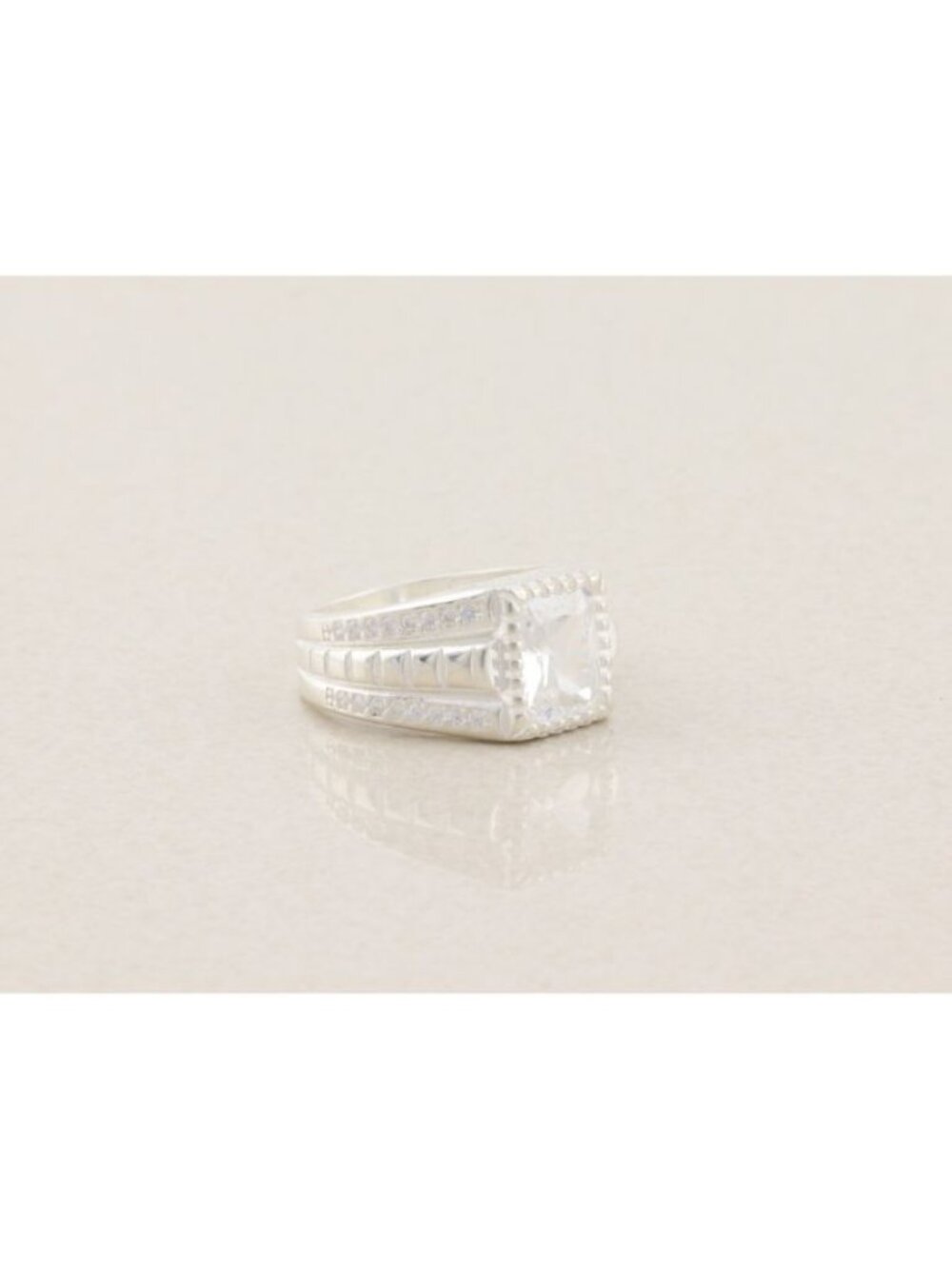 Men's Sterling Silver Bright Cubic Zirconia Ring Size 10 1/2 - Picture 5 of 8